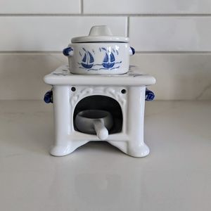 Wax melter Blue and White Sailboat Porcelain Tea Light Aroma Warmer Stove